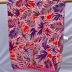 Sarong/Coverup/Canga - Palms Red Purple w/Hot Pink Poms